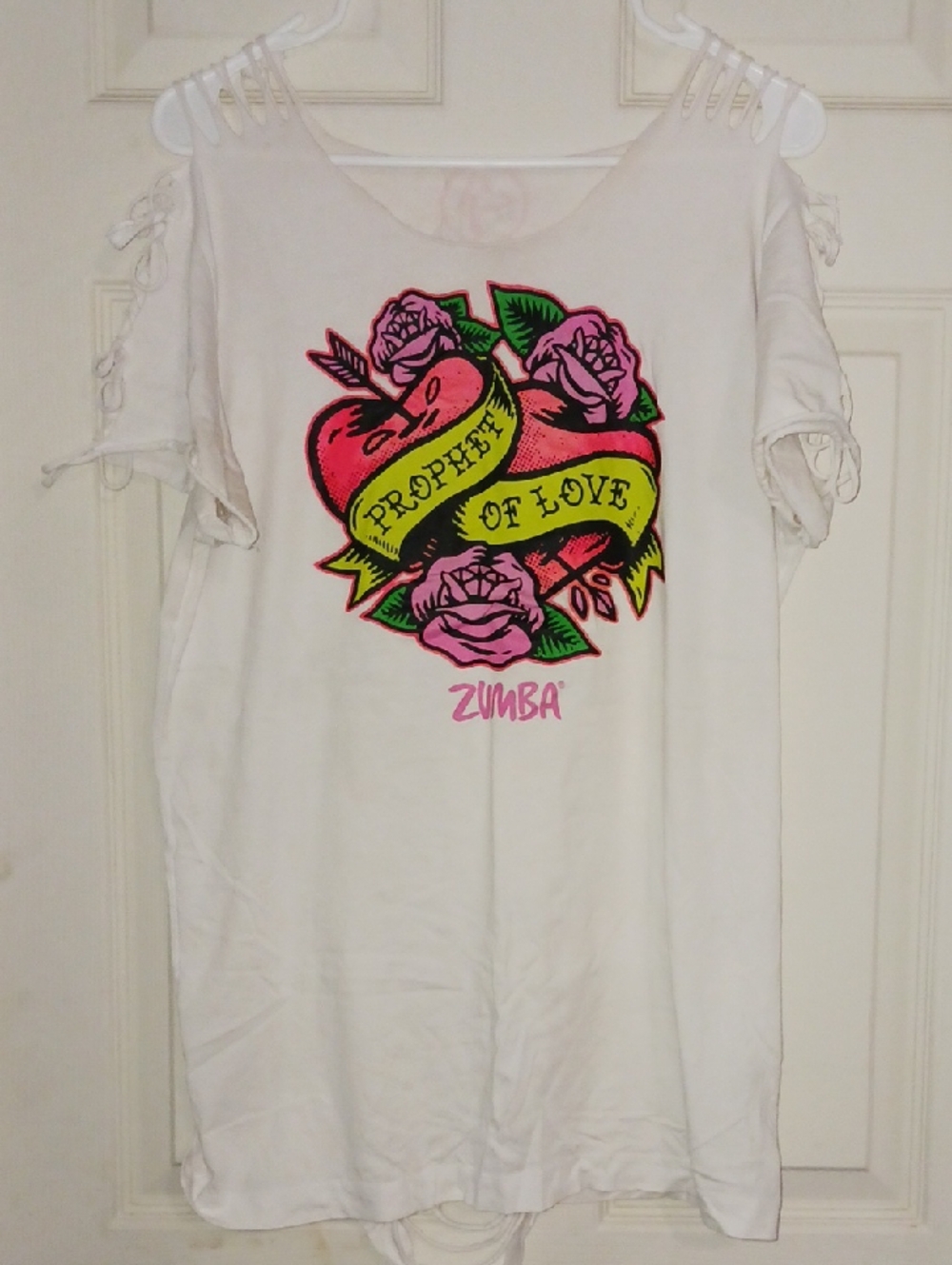 Zumba 'Proof of Love' Graphic Tee in White with Neon Accents